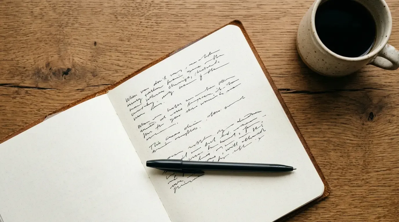 Notizbuch mit angedeuteten Zitat-Blöcken, Voice of Customer als Zuhörpraxis.