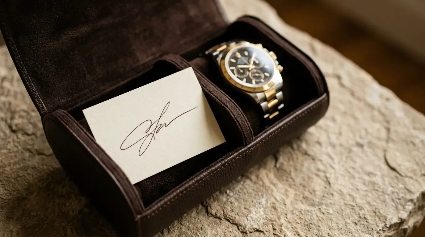 Schlichte Karte in einem Uhrenkoffer, Luxus-CX als Geste.